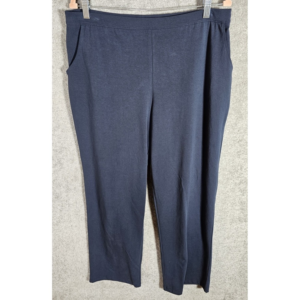 LL Bean‎ Wide Leg Pull On Pants Womens Size Large Blue Stretch Pockets High Rise
